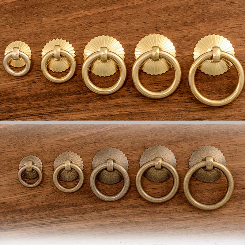 Furniture Hardware Kit - Vintage Brass Cabinet Ring Knobs Pulls